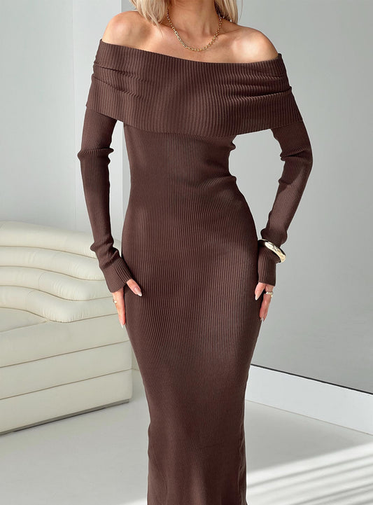 Phylis Off The Shoulder Maxi Dress Chocolate Princess Polly