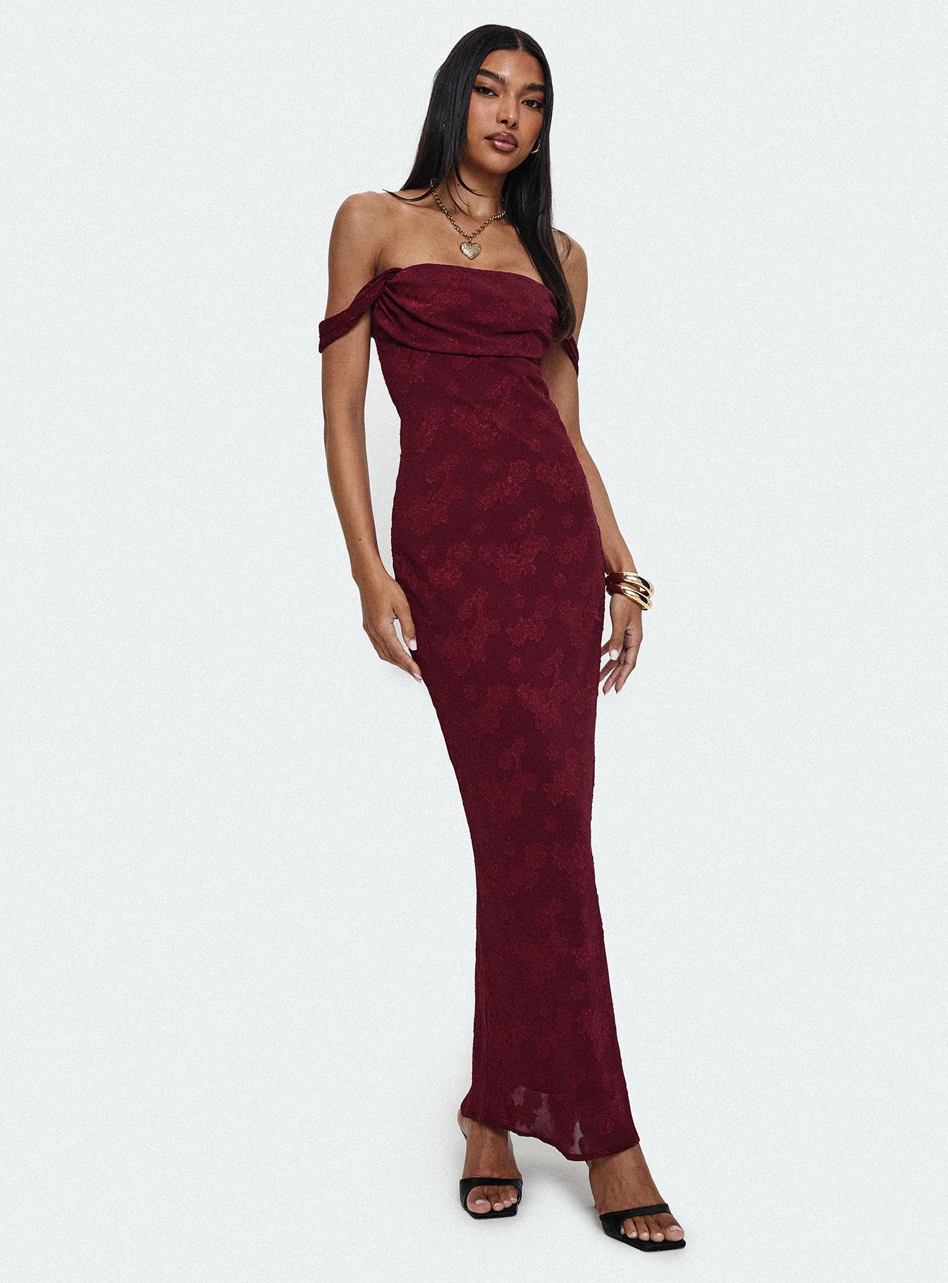 Azura Off The Shoulder Maxi Dress Burgundy Princess Polly