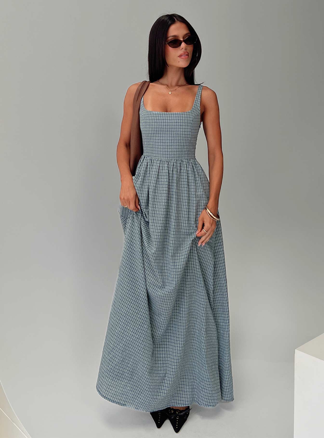 Cartmel Check Maxi Dress Navy Princess Polly