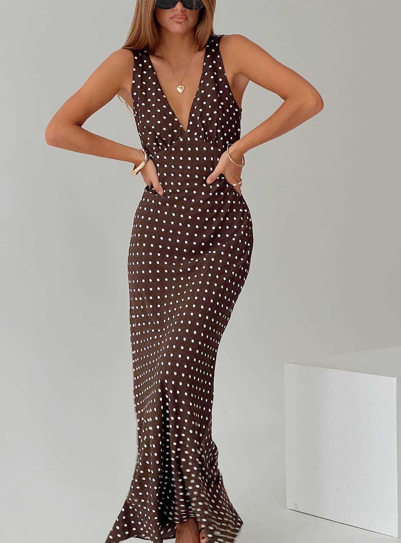 Nellie Maxi Dress Brown Polka Dot Princess Polly