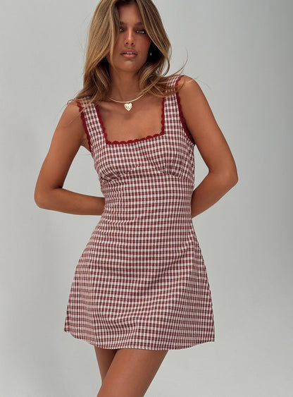Dasha Mini Dress Red Check Princess Polly