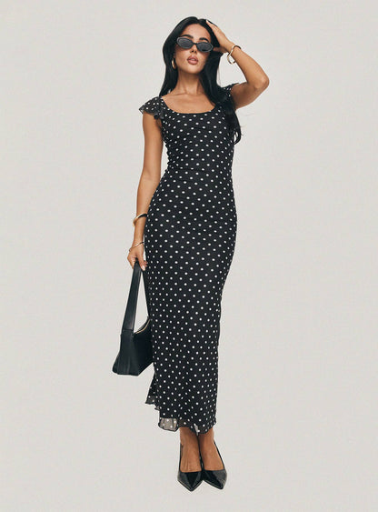 Sandberg Maxi Dress Black Polka Dot Princess Polly