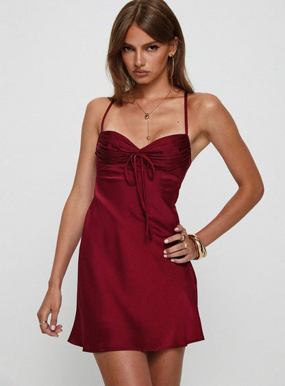 Glendon Mini Dress Burgundy Princess Polly