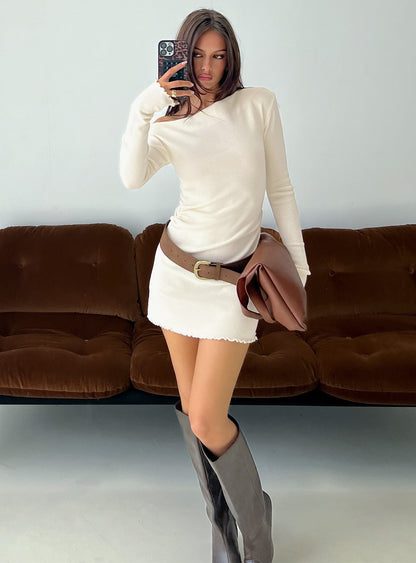 Yelsie Off Shoulder Long Sleeve Mini Dress Cream Princess Polly
