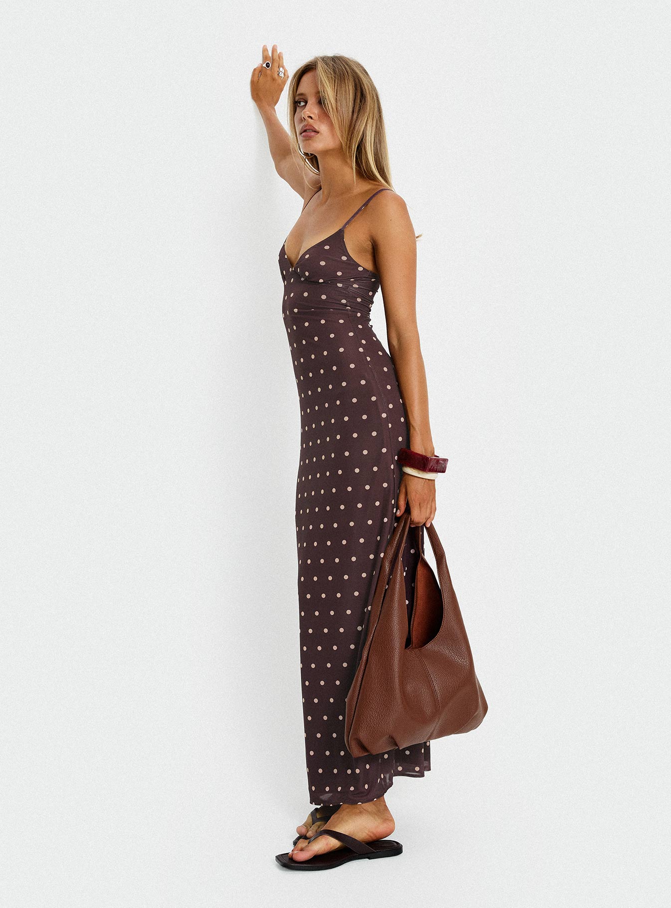 Glass Half Full Mesh Maxi Dress Plum / Pink Polka Dot Princess Polly