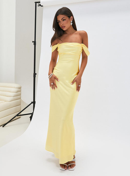 Azura Off The Shoulder Maxi Dress Yellow Princess Polly