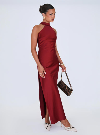 Mordecai Halter Maxi Dress Burgundy Princess Polly