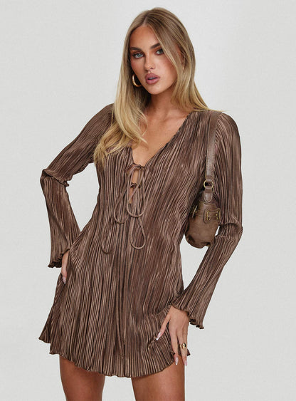 Malop Long Sleeve Mini Dress Chocolate Princess Polly