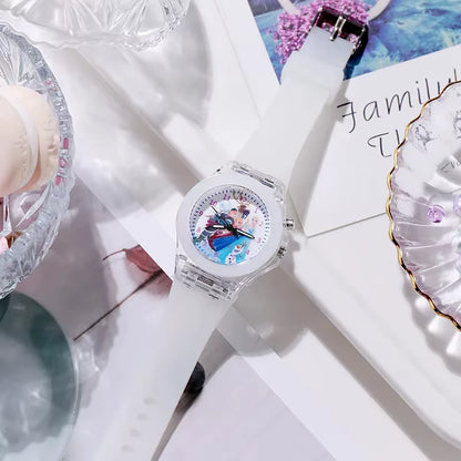 Disney Children Watch Frozen Princess Pattern Led Glowing Flash Fashion Kids Quartz Student Wristwatch Boy Girl Holiday Gifts