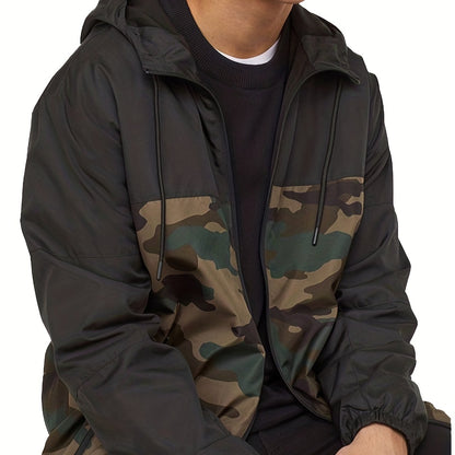 Men's Camouflage Sport Jacket Coat - Breathable Hooded Zip-Up Design, Regular Fit Casual Outdoor & Daily Wear, Earthy Green/Brown/Black/Gray Tones, Camouflage Jacket, Durable Construction