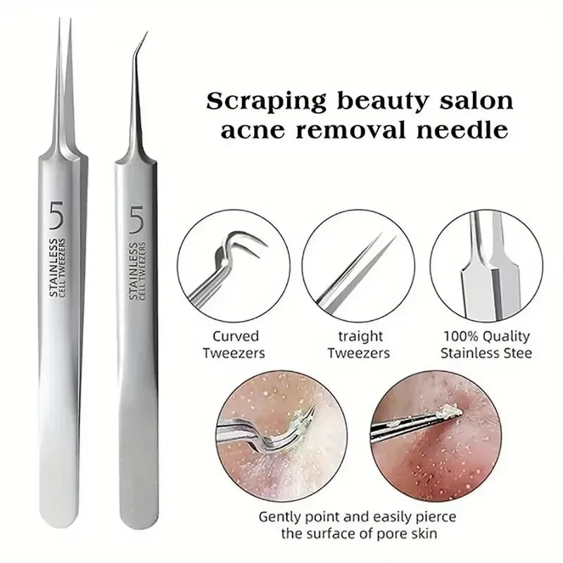 3/4/6Pcs Cell Pimples Blackhead Stainless Steel Clip Tweezers, Beauty Salon Special Scraping Closing Artifact, Acne Needle Tool