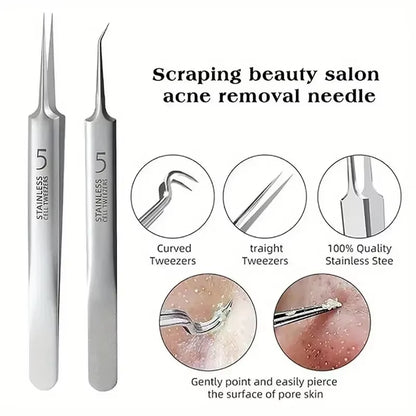 3/4/6Pcs Cell Pimples Blackhead Stainless Steel Clip Tweezers, Beauty Salon Special Scraping Closing Artifact, Acne Needle Tool