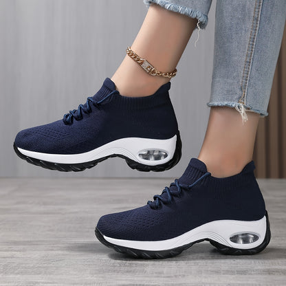 Women's Breathable Knit Chunky Sneakers, Casual Lace Up Outdoor Shoes, Comfortable Low Top Sport Shoes plus size