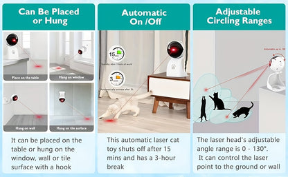 Interactive Laser Pointer Cat Toys For Indoor Cats, Automatic Cat Laser Toys For Bored Indoor Adult Cats/Kittens/Dogs, USB Rechargeable, 3 Sport Modes, Can Be Hung Or Placed, Suitable For Holiday Gifts, Christmas Gifts. Beauty World Shop