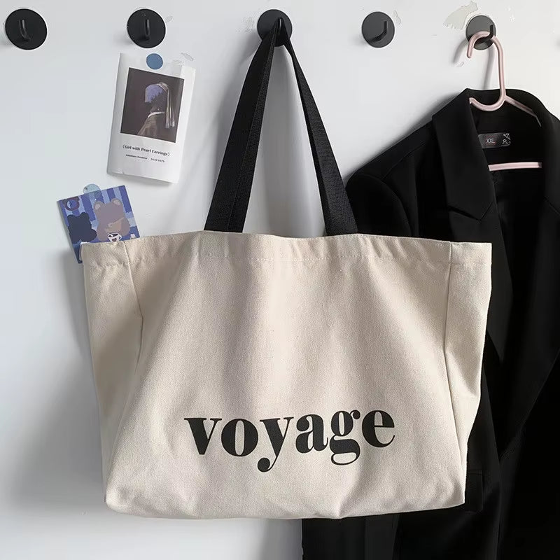 Letter Voyage Canvas Handbag Shoulder Bag Bags for Women Large Capacity Travel Shopping Tote Bag, Student School Bags