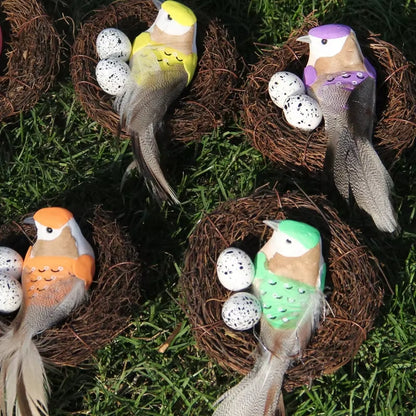 Round Rattan Bird Nest Easter Handmade DIY Craft Vine Simulation Bird Nest Egg Decor Props Home Garden Window Bird House