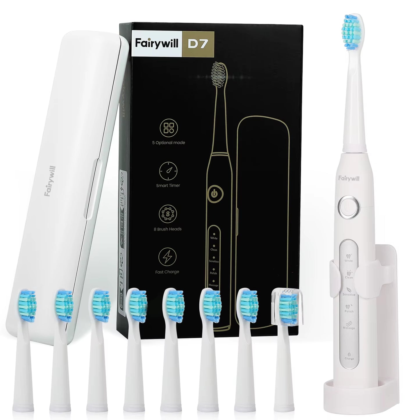 FW507 Electric Sonic Toothbrush USB Charger Tooth 8Brush Replacement Waterproof Electronic Toothbrush with Travel Case