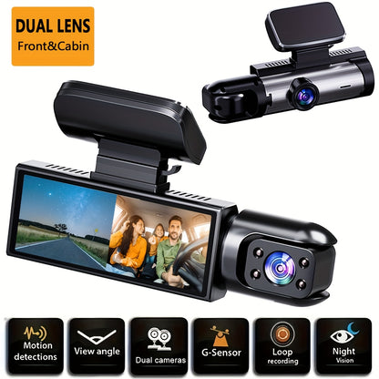 ZKCAMSPY Dual Front and Inside Car Dash Camera with, G-Sensor, Loop Recording, Night Vision, Motion Detection, Parking Monitoring - Dashboard and Cabin Viewing, Compatible with PC, Hardwiring Powered - for Taxi, Truck, SUV, S Beauty Fashion