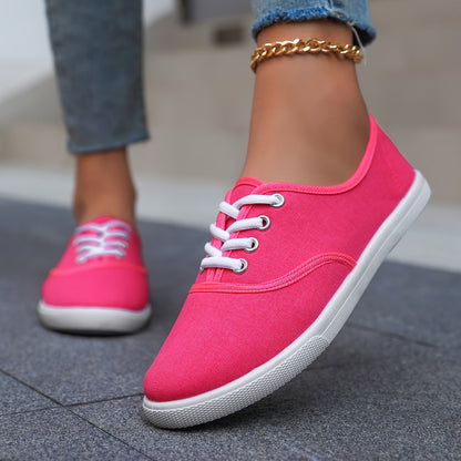 Women's Casual Canvas Sneakers, Low-Top Lace-up Walking Shoes, Lightweight & Comfort Sport Shoes Beauty World Shop
