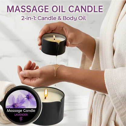 Massage Candle - Essential Oil- Lavender, 2Oz/56.7G Melts into Warm Massage Oil - Massage Oil Candle, Pour Spout