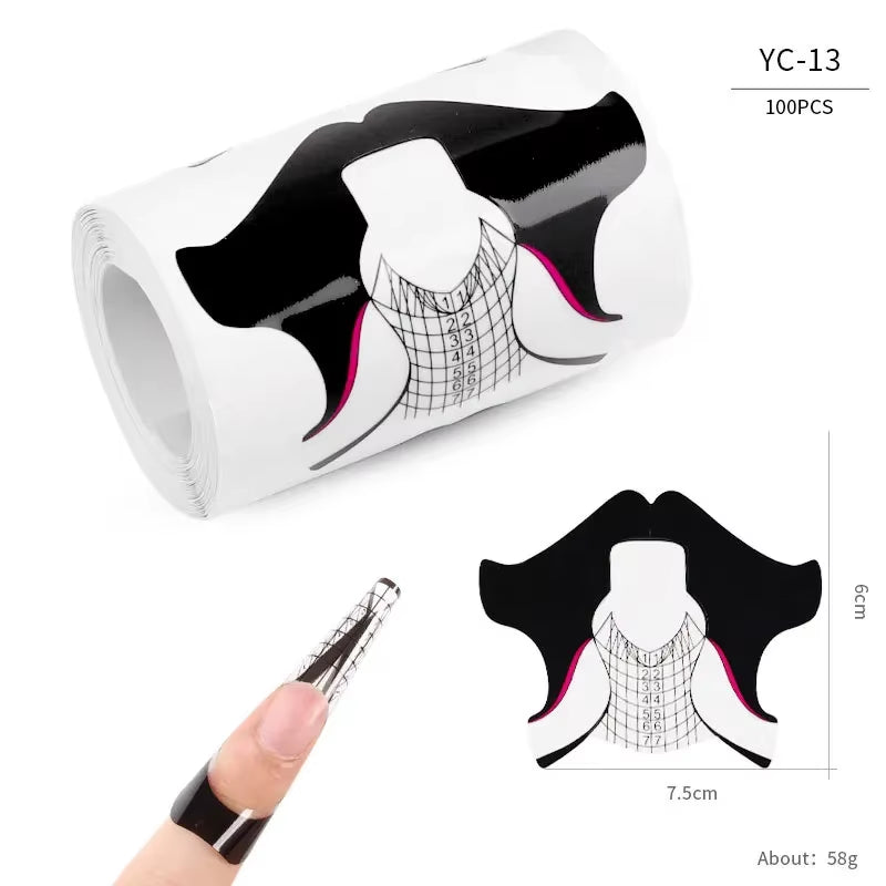 100Pcs Nails Art UV Gel Tips Extension Builder Form Acrylic French Printed Nail Tip Extension Stencil Stickers for Manicure Tool