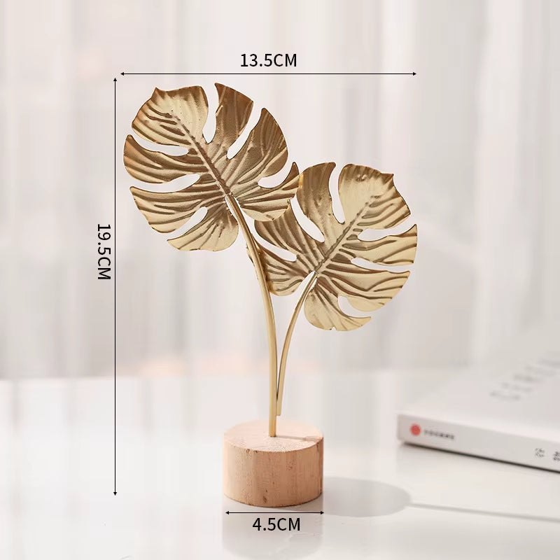 1Pcs Golden Ginkgo Leaf Feather Metal Model Figurines Manual Desktop Crafts Ornaments Photo Props Statues Sculptures Home Decor