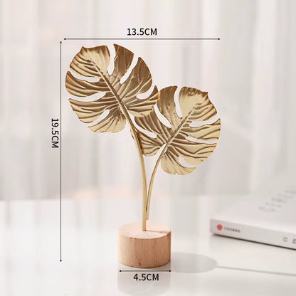 1Pcs Golden Ginkgo Leaf Feather Metal Model Figurines Manual Desktop Crafts Ornaments Photo Props Statues Sculptures Home Decor