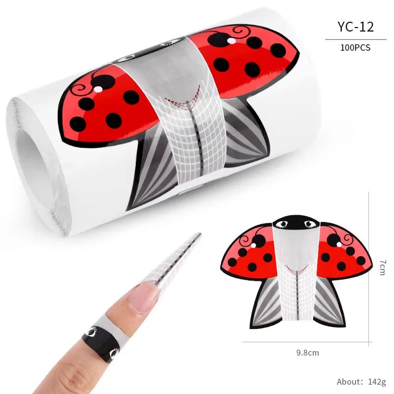 100Pcs Nails Art UV Gel Tips Extension Builder Form Acrylic French Printed Nail Tip Extension Stencil Stickers for Manicure Tool