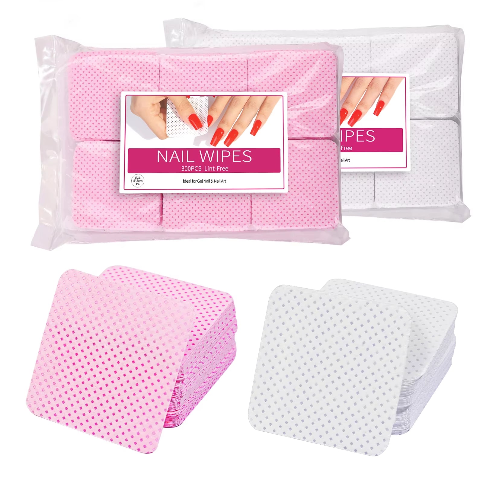300Pcs Cotton Gel Nail Polish Remover Wipes Nail Cleaning Pads Non Woven Lint-Free Nail Pads for Beauty Salon Nail Art Tool