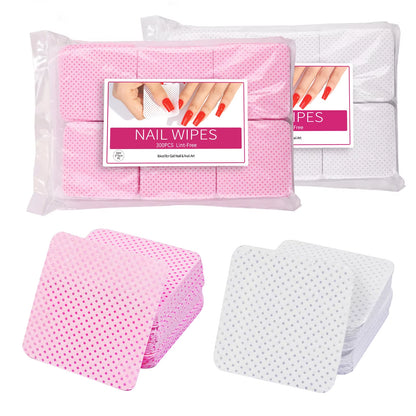 300Pcs Cotton Gel Nail Polish Remover Wipes Nail Cleaning Pads Non Woven Lint-Free Nail Pads for Beauty Salon Nail Art Tool