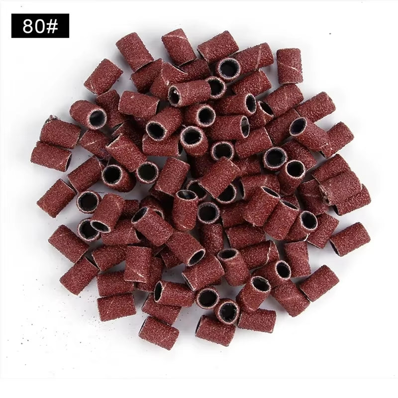 100/50Pc Sanding Cap Bands for Electric Manicure Machine 180/120/80 Grit Nail Drill Grinding Bit Files Pedicure Tool