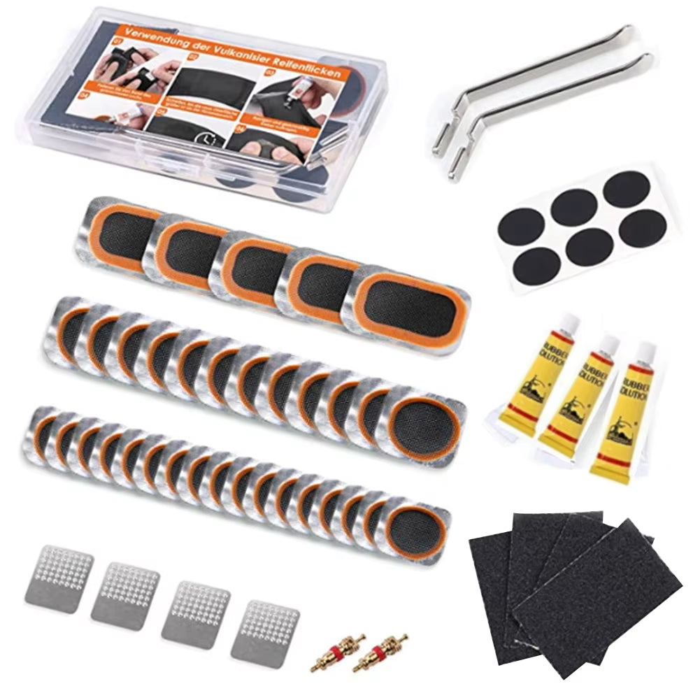 Bike Tire Repair Kit with Vulcanizing Glue & Patches - Bicycle Tube Puncture Set for Mountain/Road Cycling
