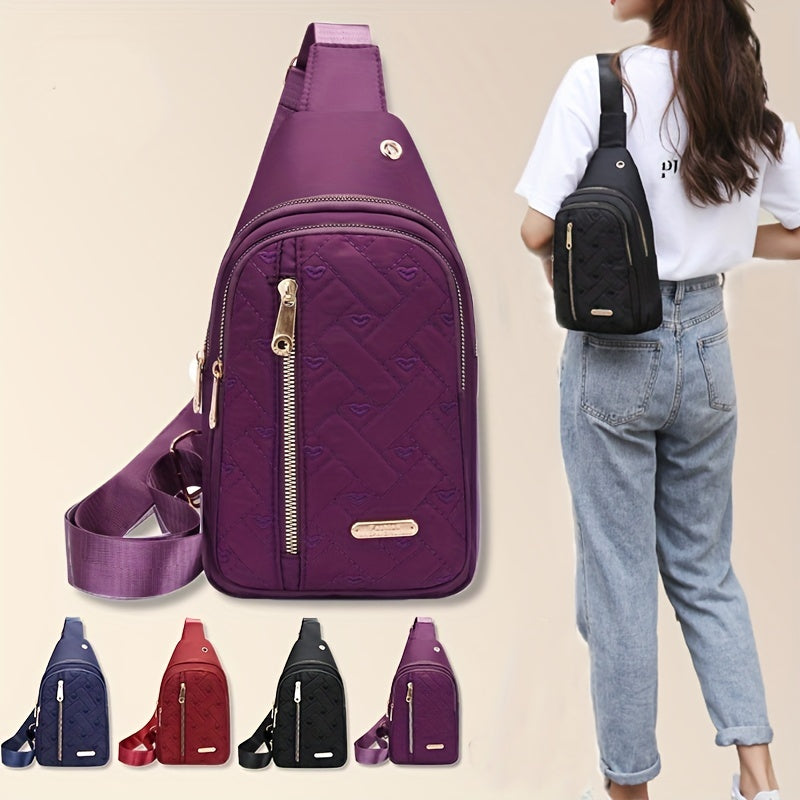 Stylish Embroidered Love Nylon Chest Bag - Water-Resistant, Adjustable Shoulder Strap, Multiple Pockets, Perfect for Outdoor Travel, Hiking, Camping, and Daily Use - Simple, Fashionable, and Practical Messenger Bag Beauty Fashion