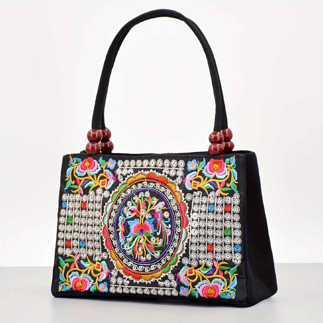 Embroidered Handbag, Double Zipper Bag, Women's Printed Handbag Beauty Fashion