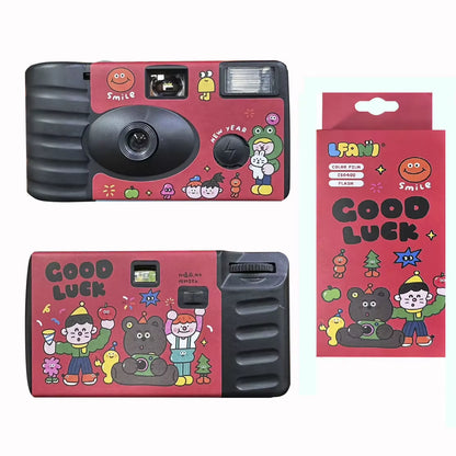 12/27 Sheets Retro Disposable Film Camera Retro Sport Black and White Color Film Dummy Machine with Flash FYE Illustrator Union