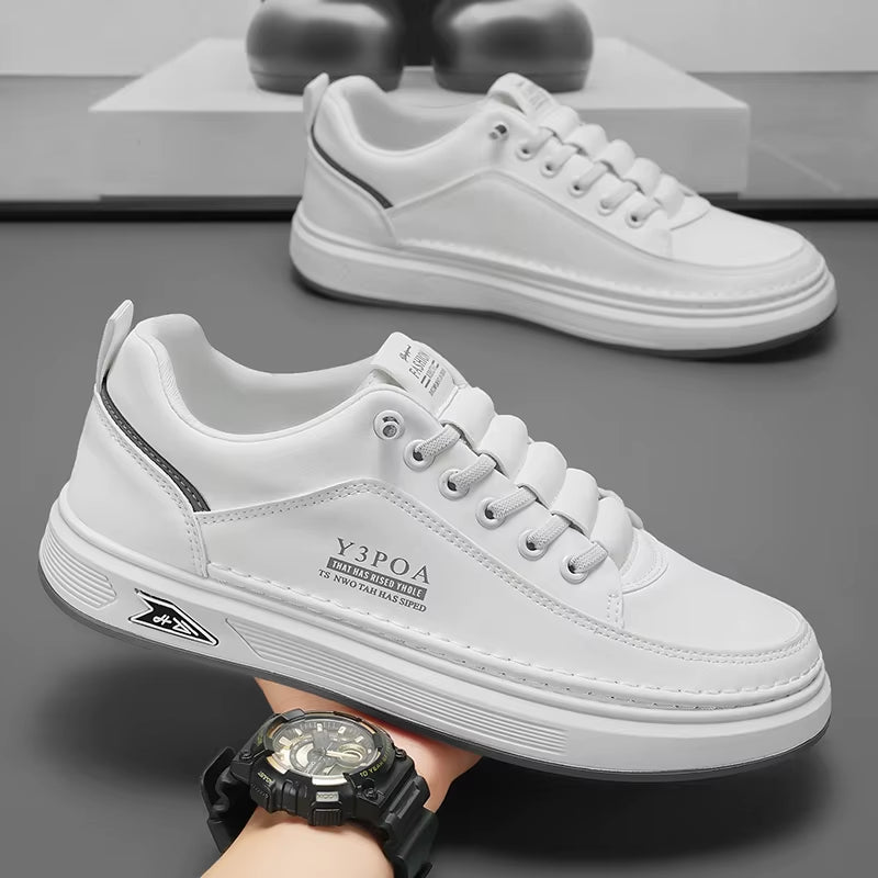 2025 Cool Men Shoes Leather Casual Sneakers Breathable Walking Slip on Platform Shoes Male Flats Rubber Sole Shoes