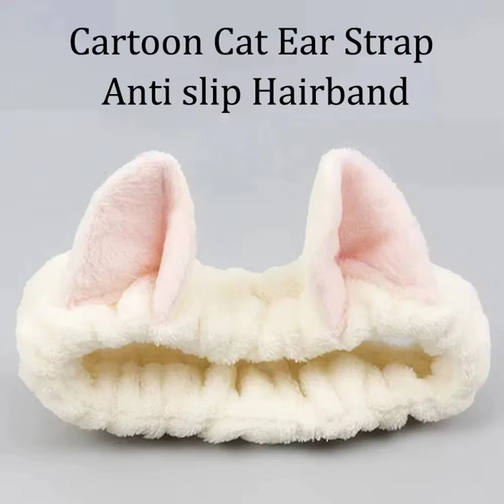 Cute Coral Fleece Cat Ear Headband - Soft & Comfortable, Perfect for Face Washing & Makeup, Fashionable Accessory for Women