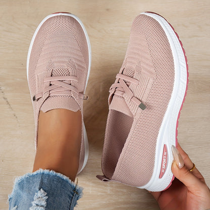 Women's Fashion Sneakers - Breathable Mesh Upper, Lace-Up Flat Shoes, Comfortable Rubber Sole, Casual Sport Trainers, All-Season Wear, Casual Footwear | Laceup Sneakers | Breathable Mesh