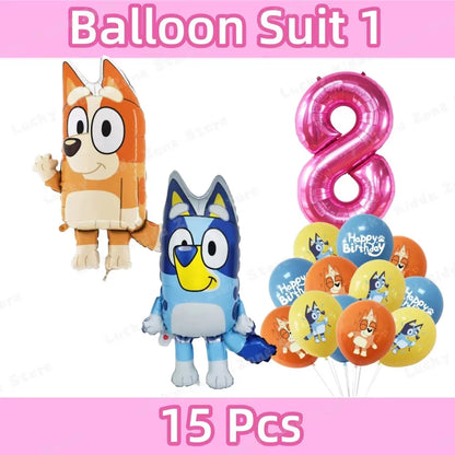 Pink Bluey Birthday Decorations for Kids Latex Aluminum Foil Balloons Bingo Theme Party Event Supplies Disposable Tableware Toys