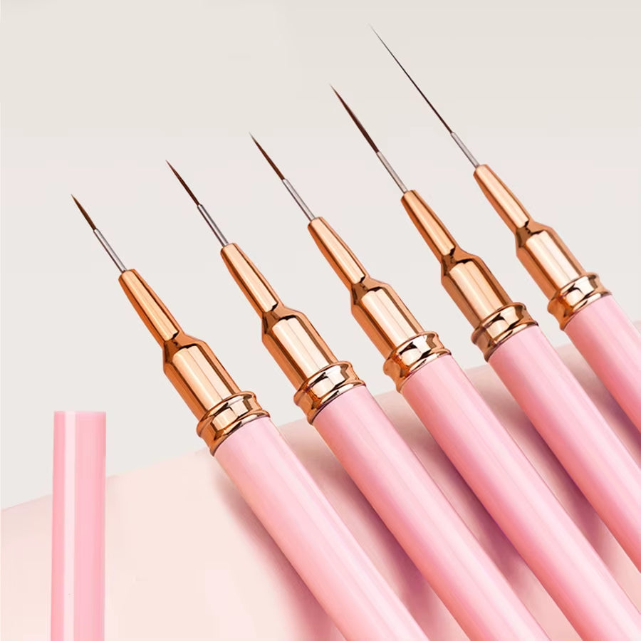 5PCS Nail Art Liner Brush Set - French Stripe/Line/Flower Painting Pens for Acrylic Gel Polish Manicure