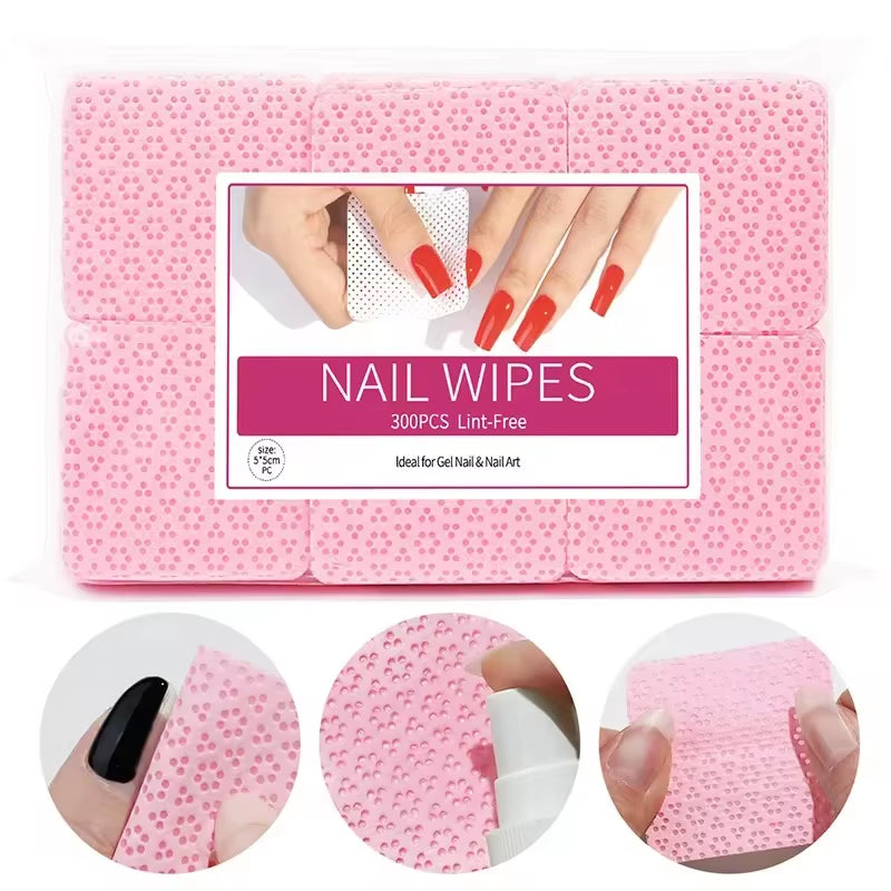 300Pcs Cotton Gel Nail Polish Remover Wipes Nail Cleaning Pads Non Woven Lint-Free Nail Pads for Beauty Salon Nail Art Tool