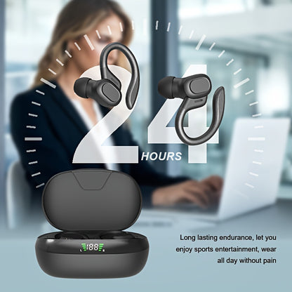 Wireless Earbuds, Open Ear 5.4 Headphones With Ear Hooks, Built-in Mic LED Display 24H Playtime Charging Case, For Running Fitness, Sport Over Earphones, Black