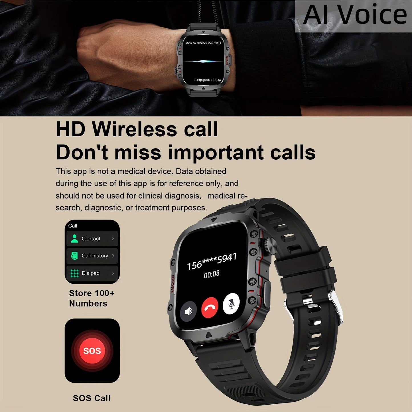 1pc Large 1.96" Touch Screen Smartwatch Pro - Multi-Sport Fitness Tracker, Answer/Make Calls, Message Notification, AI Control, Wireless Call, Heart Rate Monitor, Sleep Tracker, and More Beauty World Shop