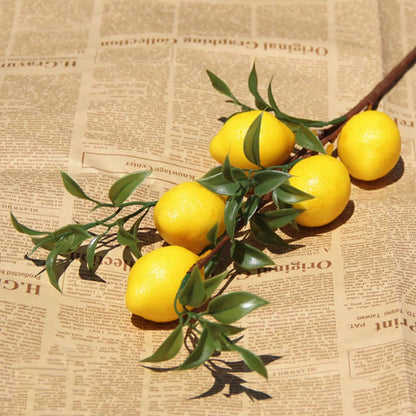 1Pcluxury Lemon Fruit Branch with Green Leaves Artificial Flowers Home Photography Props Flores Artificales Fake Plants