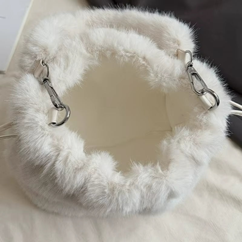 New Trendy Fluffy Commuter Simple Crossbody Bags for Women Fashion Shoulder Handle Storage Bag Texture and Versatile Bucket Bag