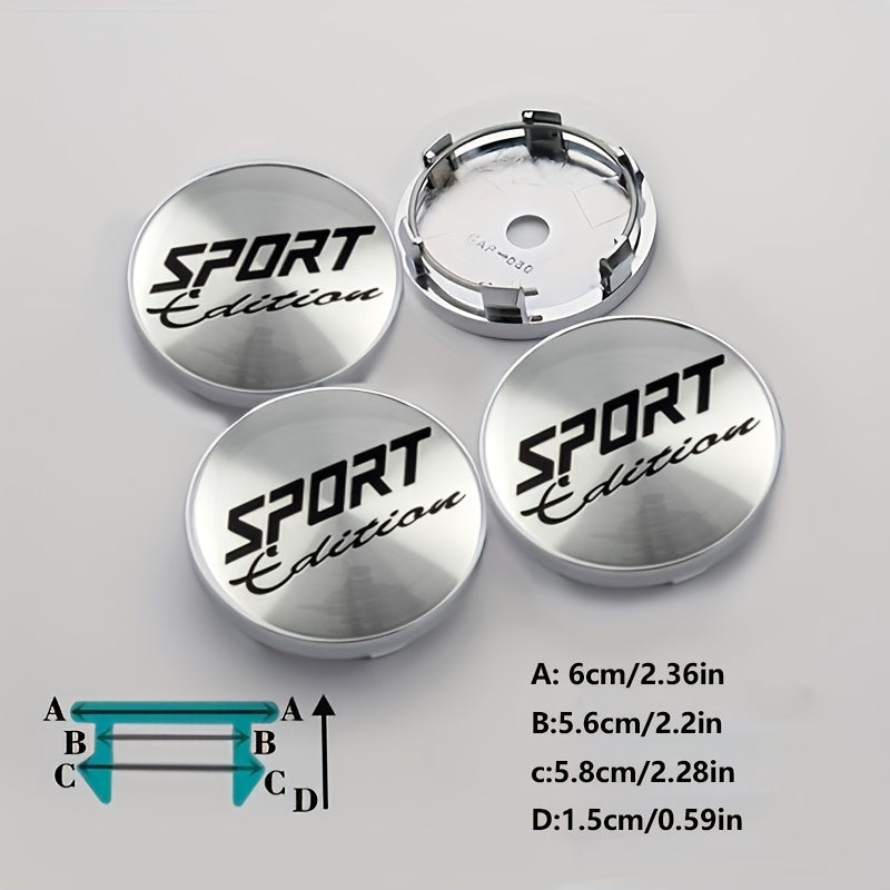 Set of 4 Sport Edition Wheel Center Hub Cap Emblem Stickers, 60Mm / 2.36 Inch Car Accessories for Vehicles Like Cars, Motorcycles, Trucks, And Suvs