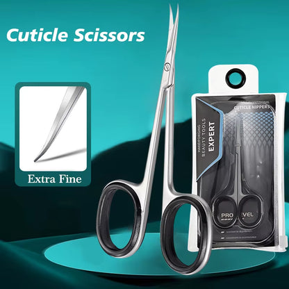 Professional Cuticle Scissors Manicure Scissors Nail Clippers Stainless Steel Extra Fine Curved Manicure Eyelashes Eyebrow Tools