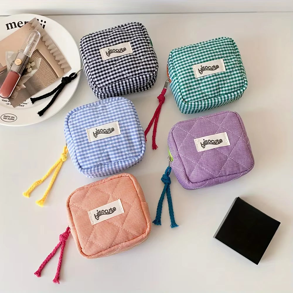 Korean Style Minimalist Cosmetic Pouch,Small Square Makeup Bag with Zipper, Portable Storage for Lipstick, Coin Purse for Women