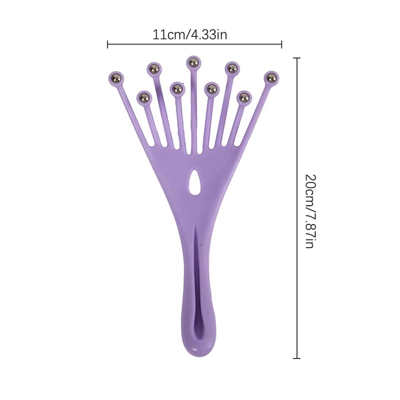 Head Massager Scalp Neck Comb Roller Five Finger 9 Claws Steel Ball Hand Held Relax Spa Hair Care for Hair Growth Stress Relief