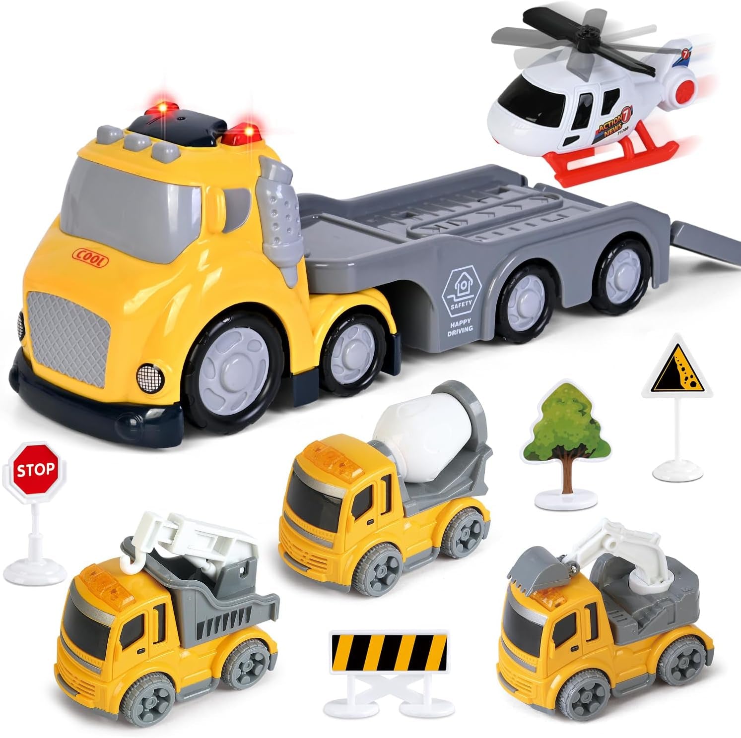 Toddlers Truck Toys,Boy Toys Gifts for 1 2 3 Years Old,5 in 1 Construction Transport Truck with Lights & Sounds,Ideal Birthday for Baby Toddler 12-18M+